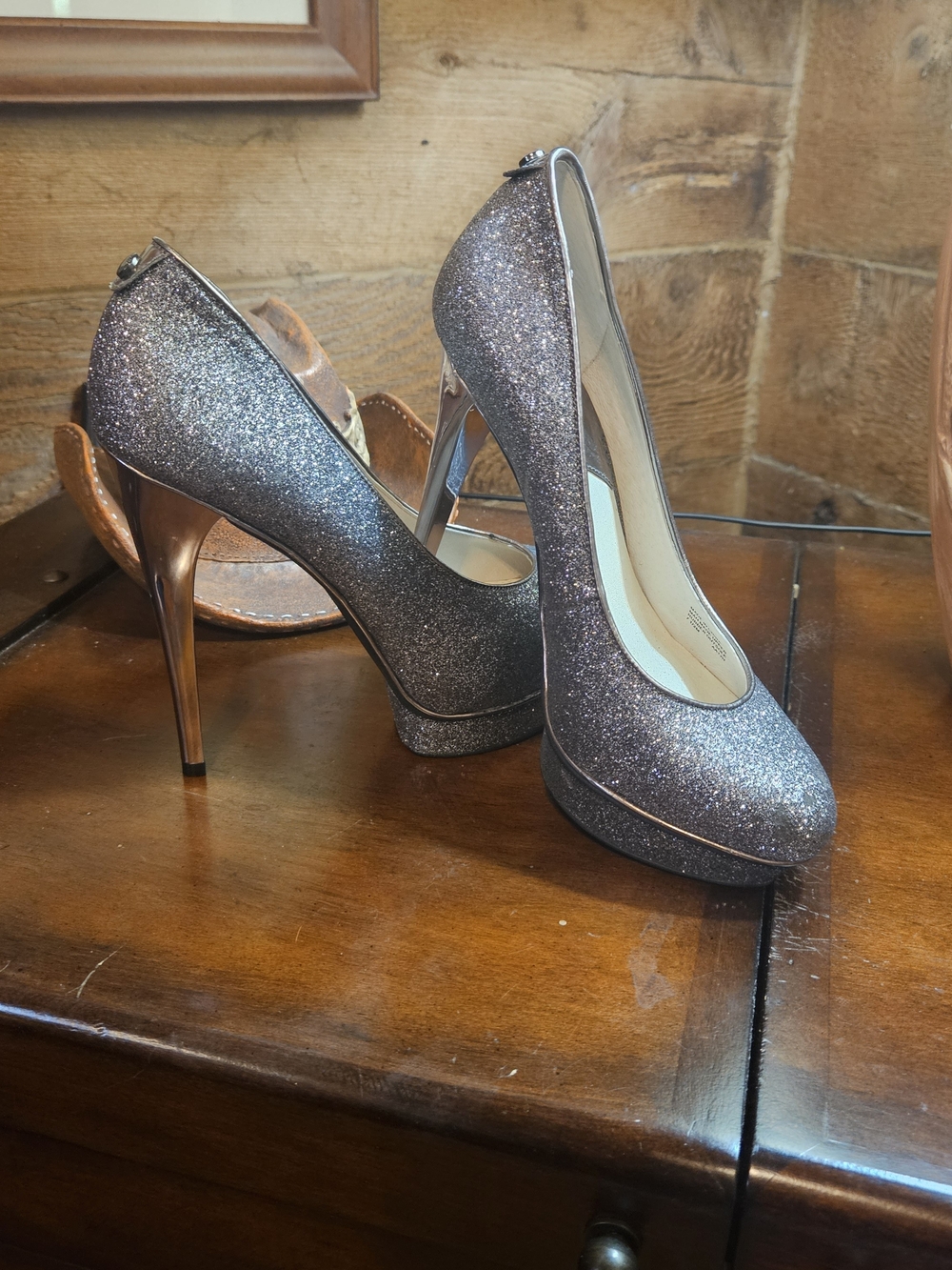 Michael Kors Glitter Platform Stiletto Pumps - Silver